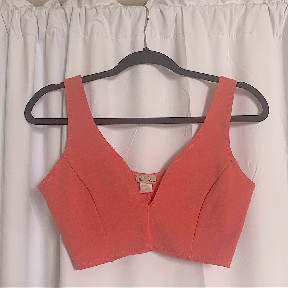 Coral v neck crop top